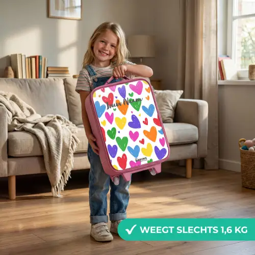 Gekleurde hartjes Kinderkoffer - Roze klein -sfeer2_NL