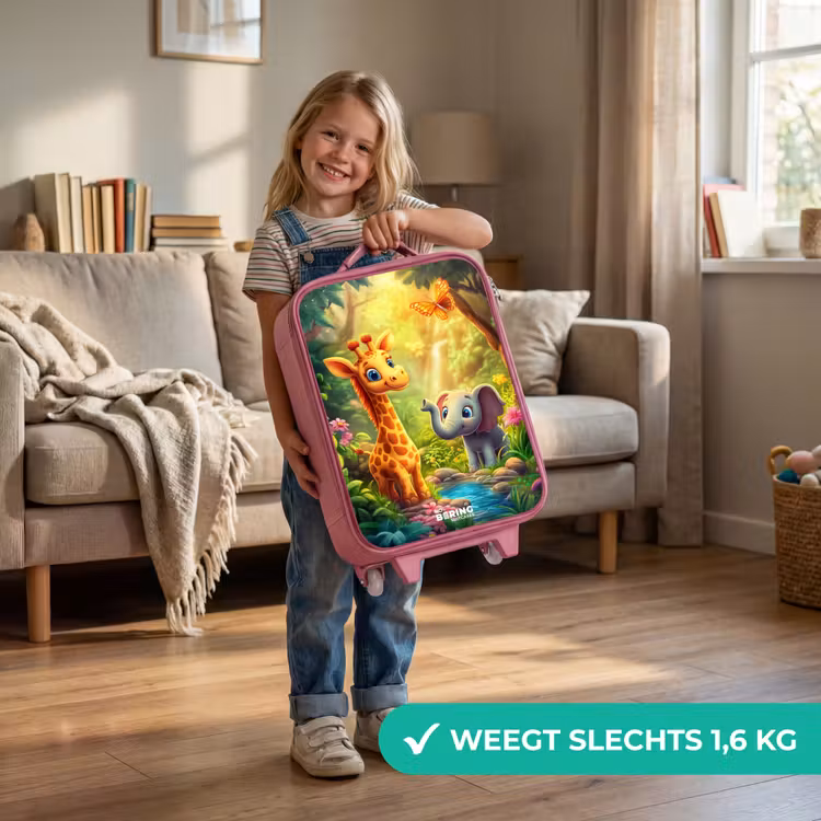 Giraf en olifant bij beekje in de Jungle Kinderkoffer - Roze klein -sfeer2_NL