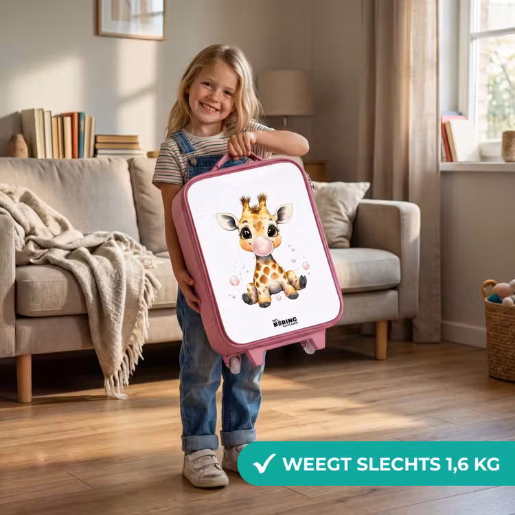 Giraffe met roze kauwgombal Kinderkoffer - Roze klein -sfeer2_NL