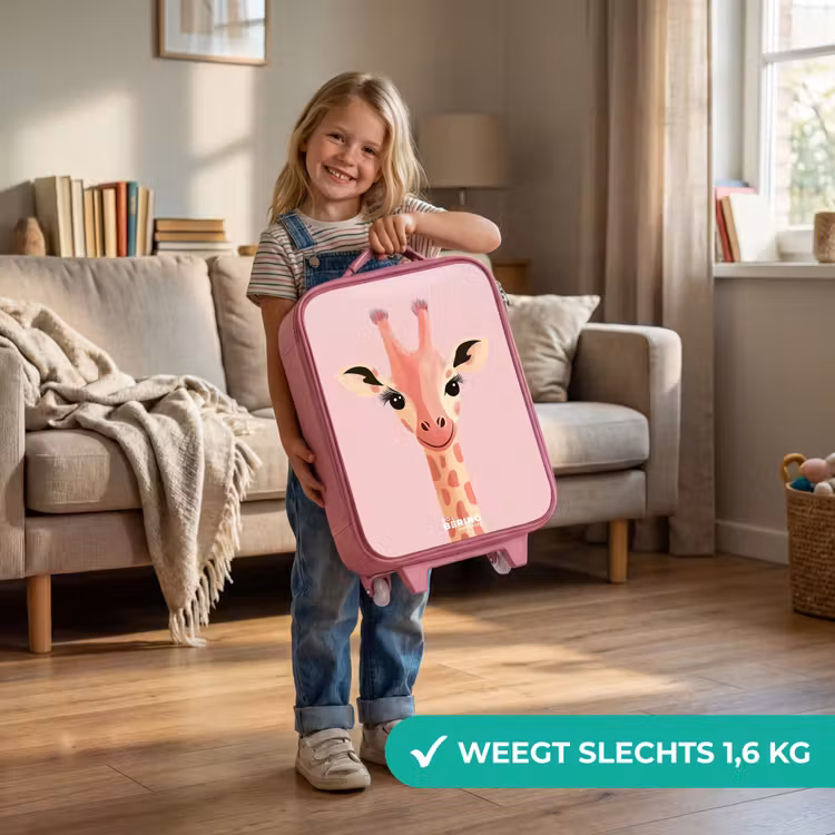 Giraffe - Wimpers - Minimalistisch - Roze Kinderkoffer - Roze klein -sfeer2_NL