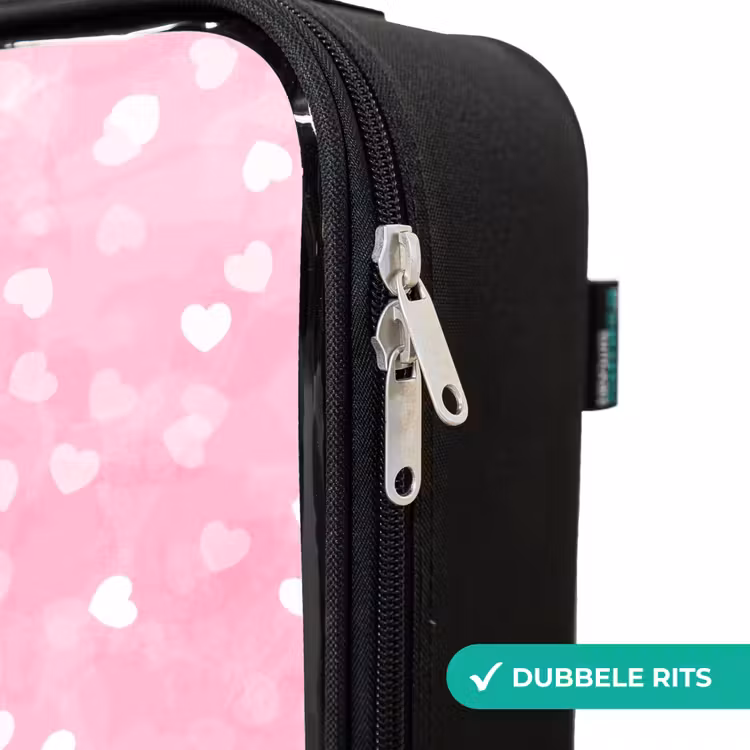 Roze glitter hartjes Kinderkoffer - Zwart klein -rits_NL