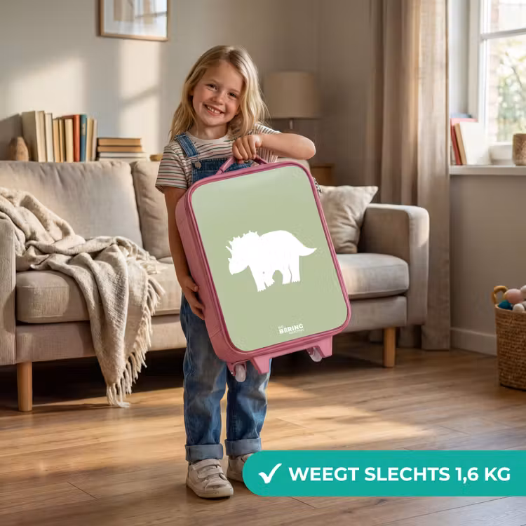 Groen met Triceratops dino Kinderkoffer - Roze klein -sfeer2_NL