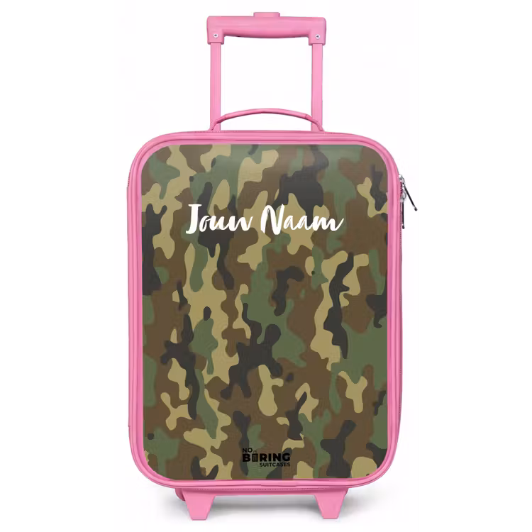 Groene camouflage met zandkleur Kinderkoffer - Roze klein -zz3dotto