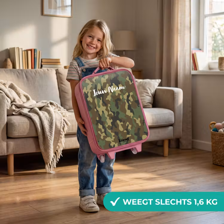 Groene camouflage met zandkleur Kinderkoffer - Roze klein -sfeer2_NL