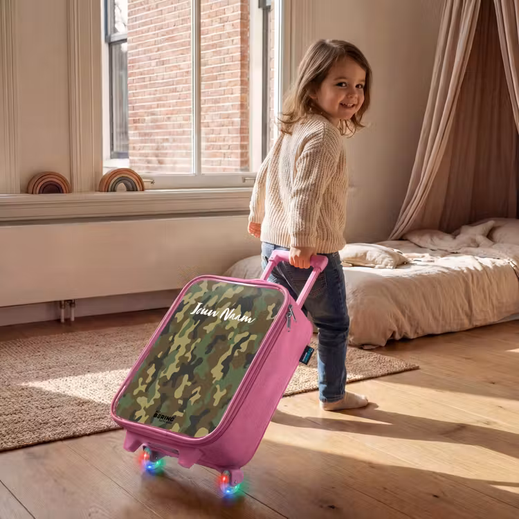 Groene camouflage met zandkleur Kinderkoffer - Roze klein -sfeer1