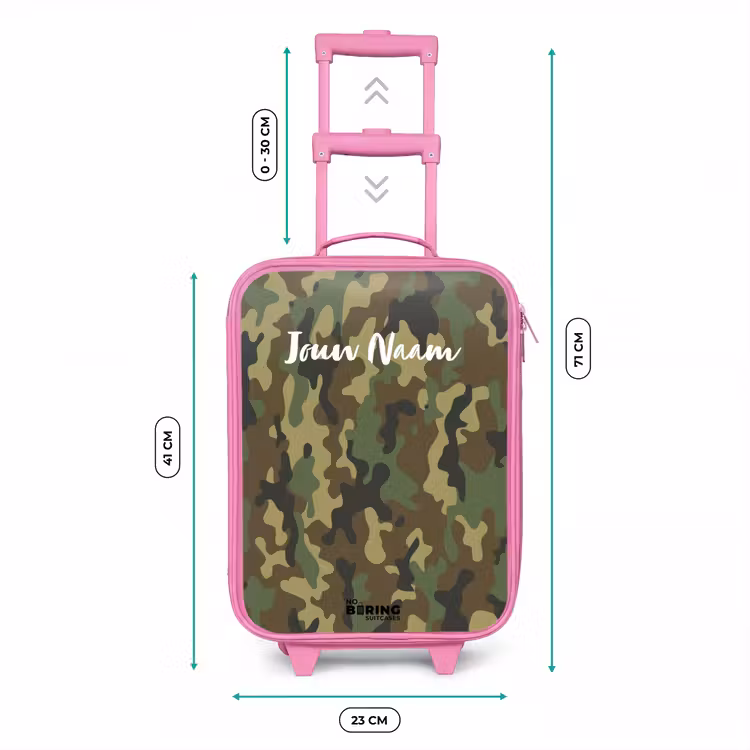 Groene camouflage met zandkleur Kinderkoffer - Roze klein -productfoto_formaten
