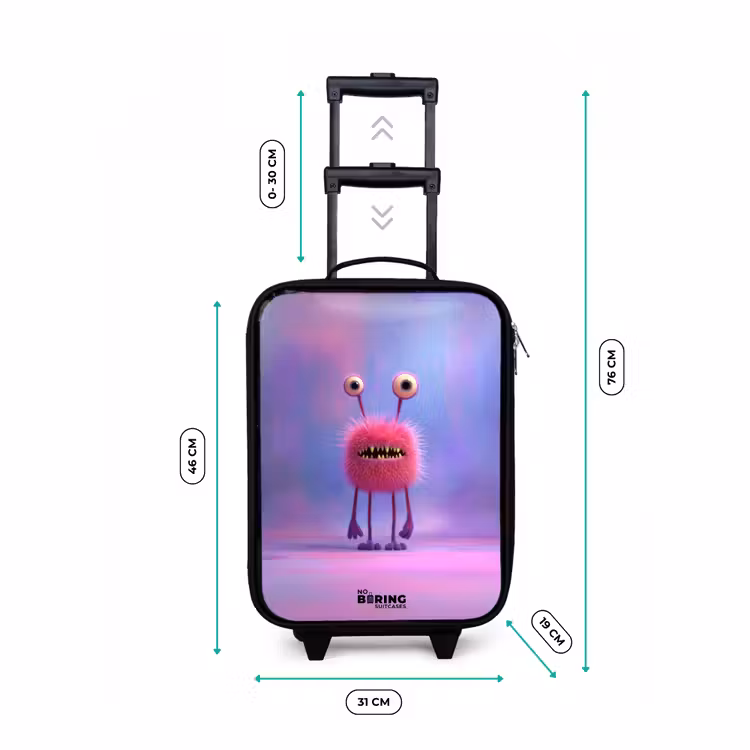 Roze harig monster met grote ogen Kinderkoffer - Zwart klein -productfoto_formaten