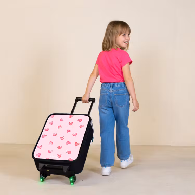 Roze hartjes Kinderkoffer - Zwart klein -sfeer1