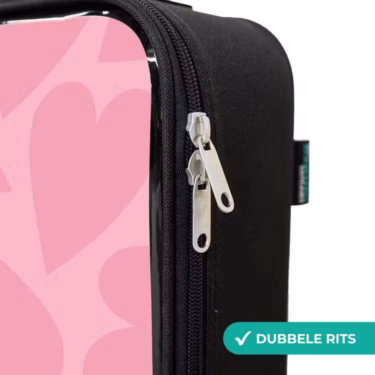 Roze hartjes patroon Kinderkoffer - Zwart klein -rits_NL