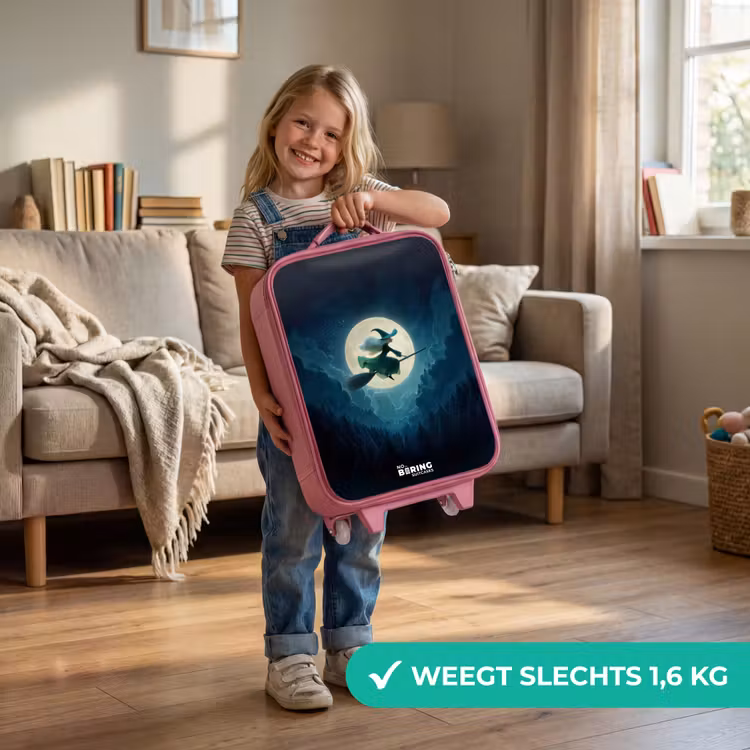 Heks in Maanlichtvlucht Kinderkoffer - Roze klein -sfeer2_NL