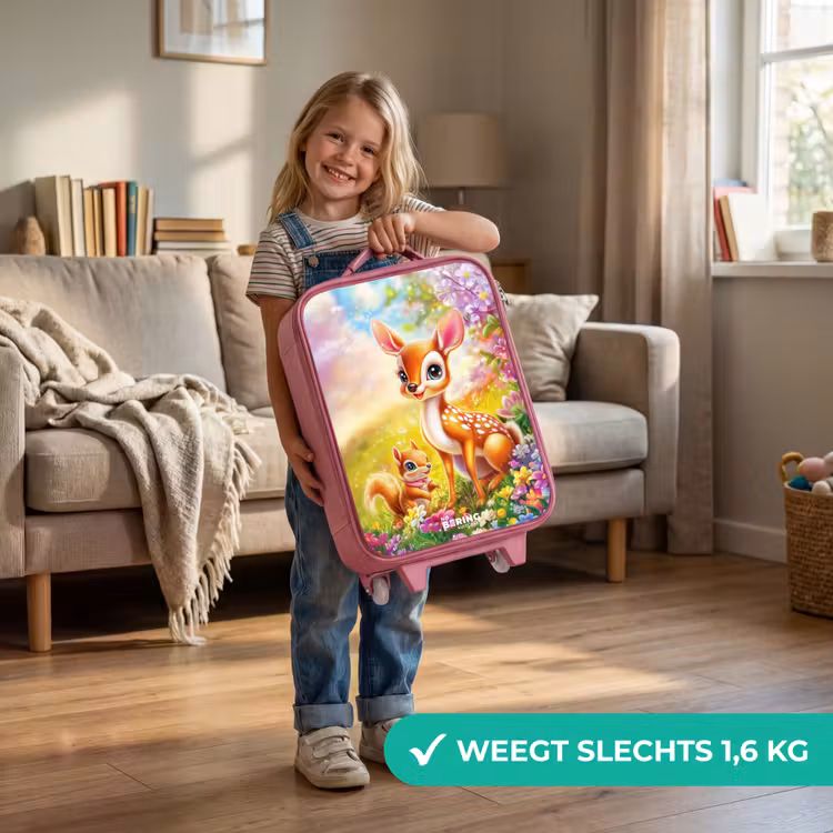 Hertje en eekhoorn in kleurrijk bloemenveld Kinderkoffer - Roze klein -sfeer2_NL