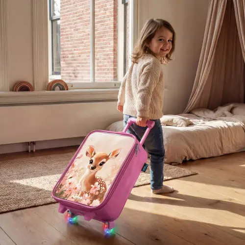 Hertje - Ogen - Stippen - Bloemen Kinderkoffer - Roze klein -sfeer1