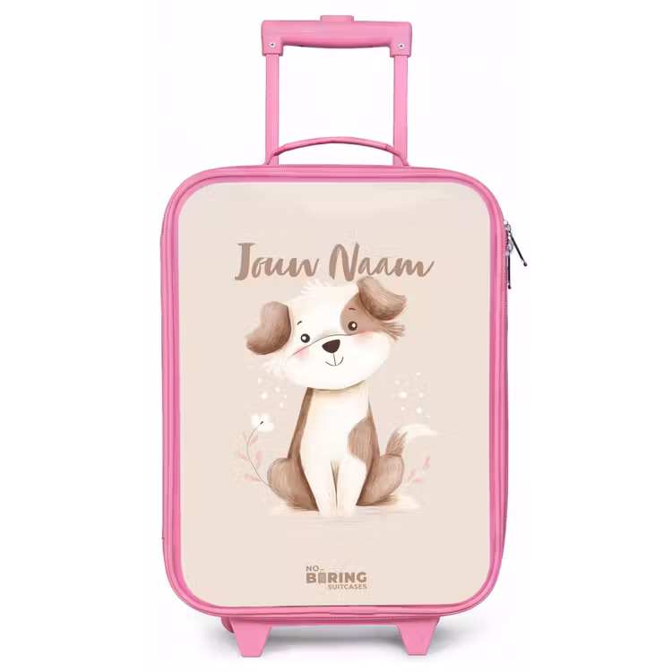 Hond in de kleuren bruin en beige Kinderkoffer - Roze klein -zz3dotto