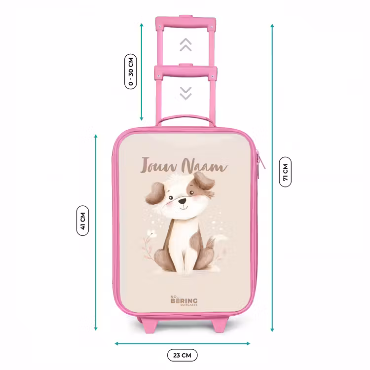 Hond in de kleuren bruin en beige Kinderkoffer - Roze klein -productfoto_formaten