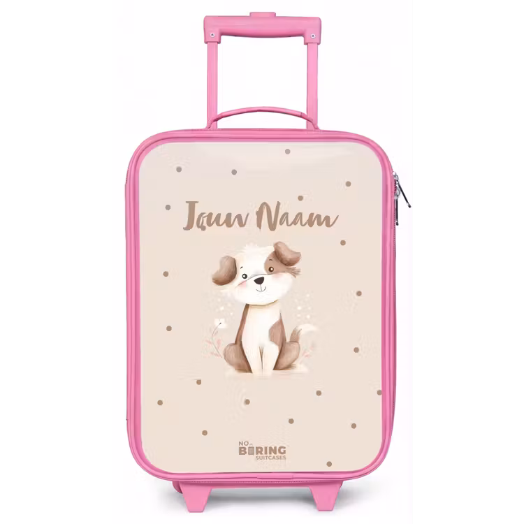 Honden pup omringd door bruine stippen Kinderkoffer - Roze klein -zz3dotto