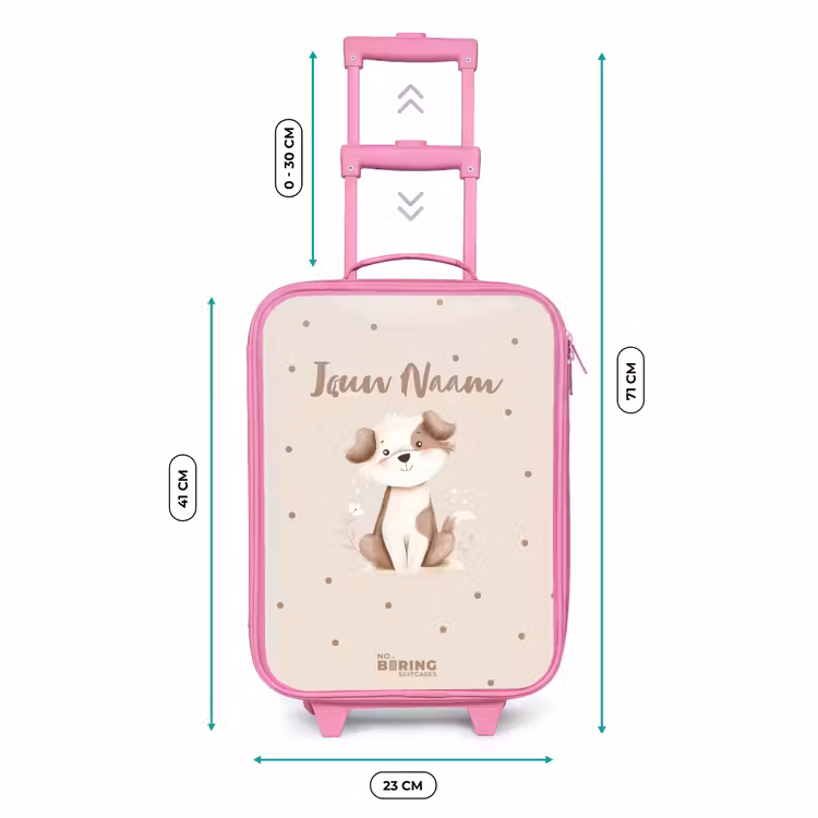 Honden pup omringd door bruine stippen Kinderkoffer - Roze klein -productfoto_formaten