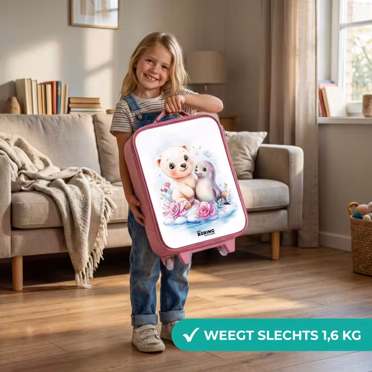 IJsbeer en zeehond op een ijsschots Kinderkoffer - Roze klein -sfeer2_NL