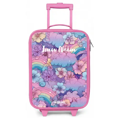 Illustratie van wolken, regenbogen en bloemen Kinderkoffer - Roze klein -zz3dotto