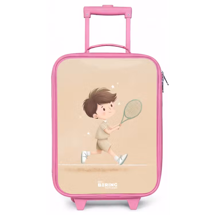 Jongen speelt tennis op zandkleurige achtergrond Kinderkoffer - Roze klein -zz3dotto