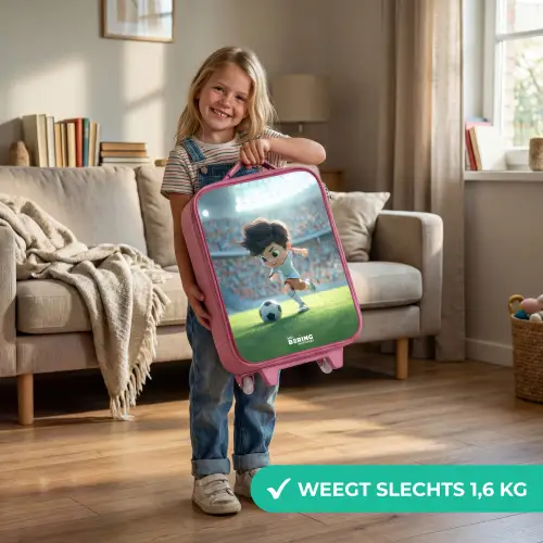 Jongen - Voetbal - Stadion - Zonlicht Kinderkoffer - Roze klein -sfeer2_NL