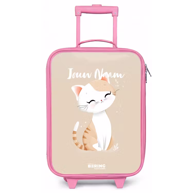 Kitten in de kleuren beige en wit Kinderkoffer - Roze klein -zz3dotto