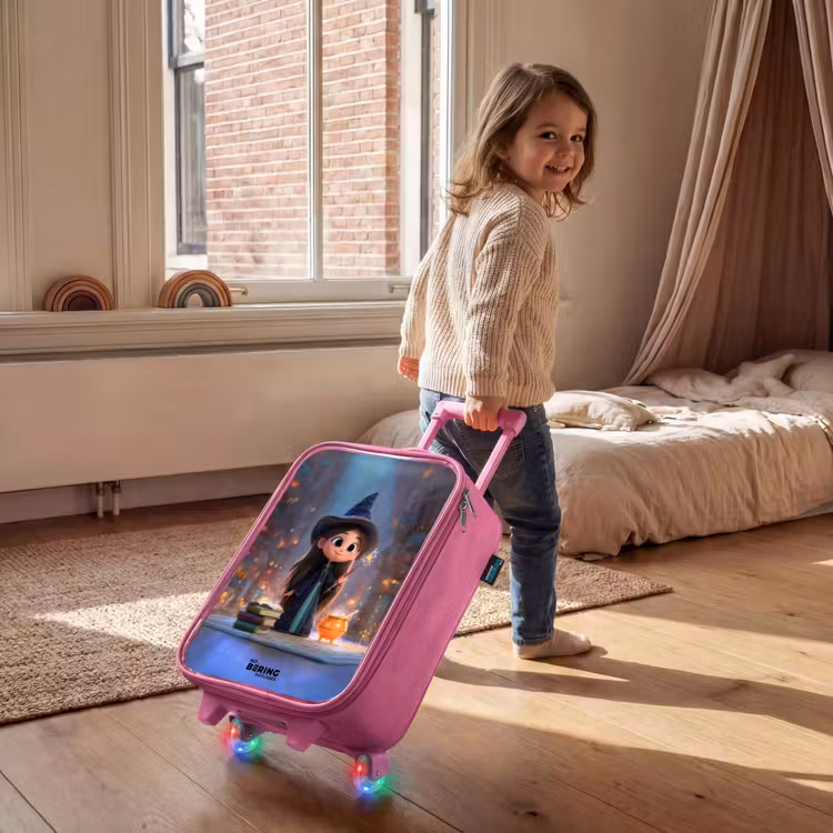 Kleine tovernares in bibliotheek Kinderkoffer - Roze klein -sfeer1