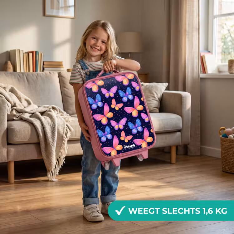 Kleurrijke vlinders in roze en blauw Kinderkoffer - Roze klein -sfeer2_NL