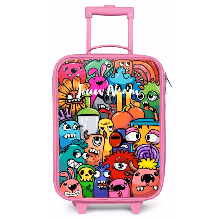 Knallende gekleurde monsters Kinderkoffer - Roze klein -zz3dotto
