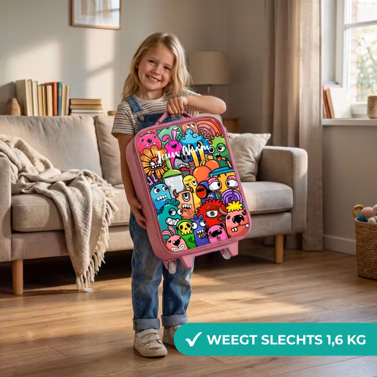 Knallende gekleurde monsters Kinderkoffer - Roze klein -sfeer2_NL