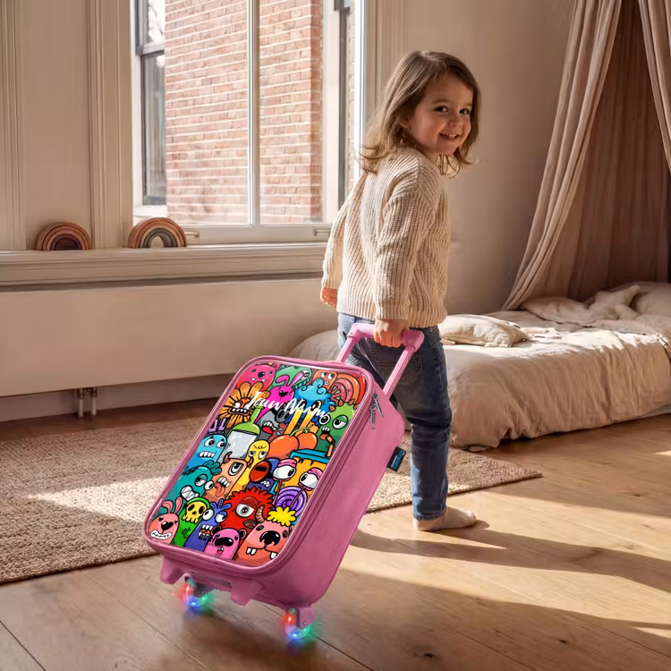 Knallende gekleurde monsters Kinderkoffer - Roze klein -sfeer1
