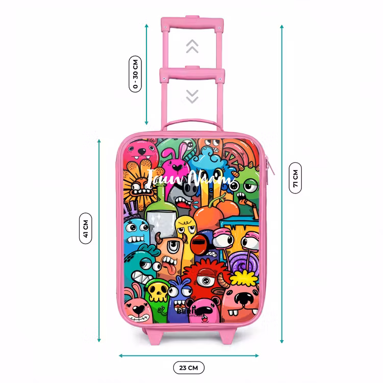 Knallende gekleurde monsters Kinderkoffer - Roze klein -productfoto_formaten