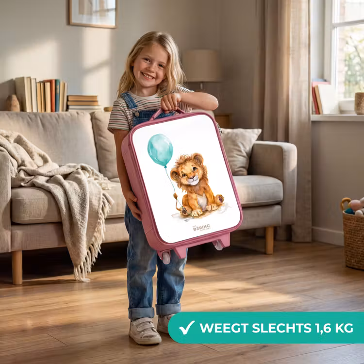 Leeuw met blauwe ballon Kinderkoffer - Roze klein -sfeer2_NL