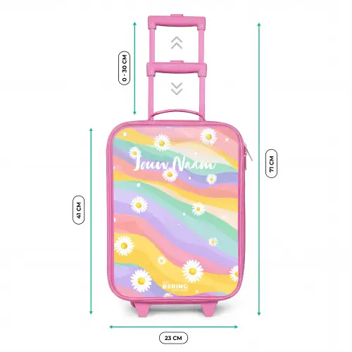 Madeliefjes op regenboogachtergrond Kinderkoffer - Roze klein -productfoto_formaten