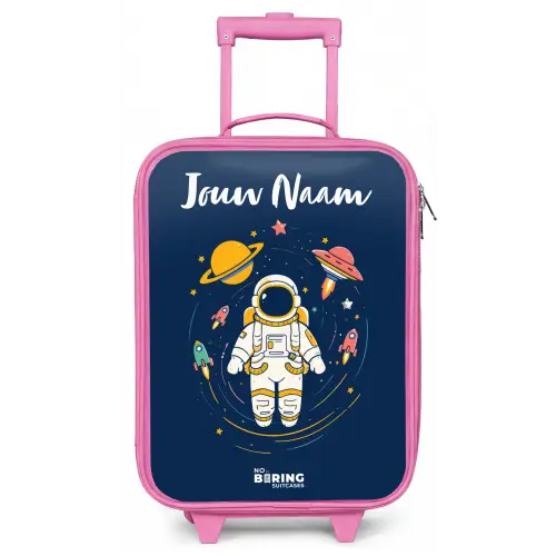 Astronaut - Planeet - Sterren - Raket Kinderkoffer - Roze klein -zz3dotto