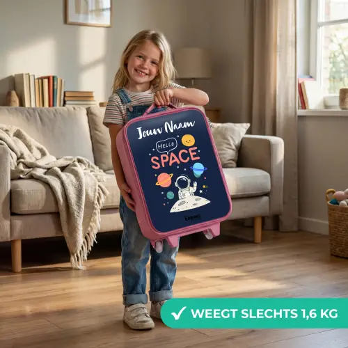 Astronaut - Quote - Planeten - Sterren Kinderkoffer - Roze klein -sfeer2_NL