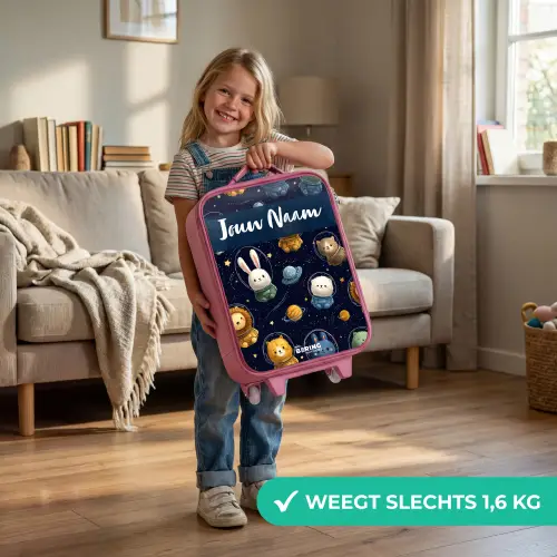 Dieren - Astronaut - Planeten - Sterren Kinderkoffer - Roze klein -sfeer2_NL