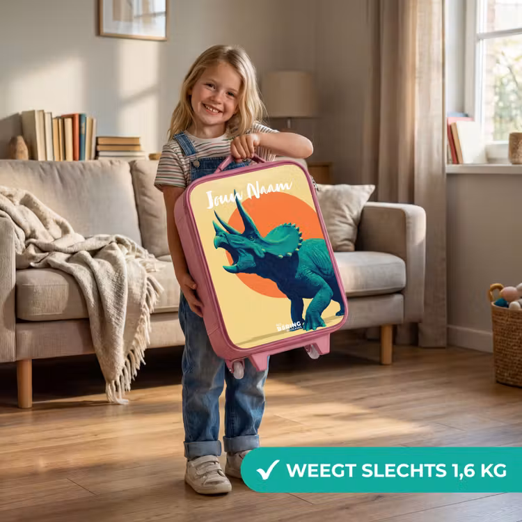 Dino - Triceratops  - Dier Kinderkoffer - Roze klein -sfeer2_NL