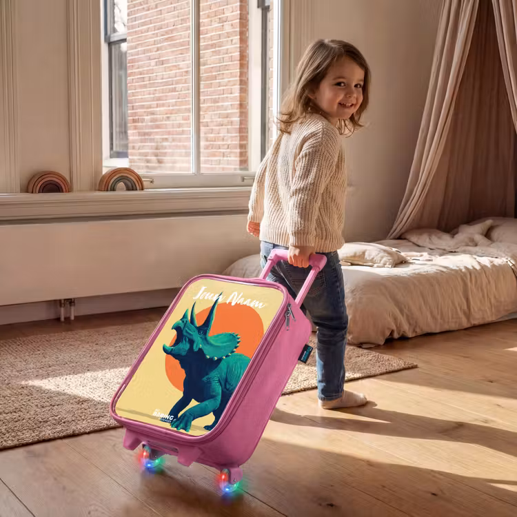 Dino - Triceratops  - Dier Kinderkoffer - Roze klein -sfeer1
