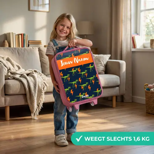 Dinos - Bliksem - Dieren - Blauw Kinderkoffer - Roze klein -sfeer2_NL
