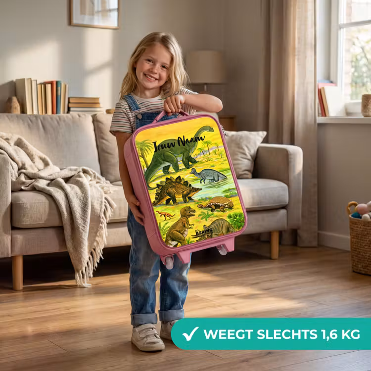 Dinosaurus in Dinosaurusland Kinderkoffer - Roze klein -sfeer2_NL