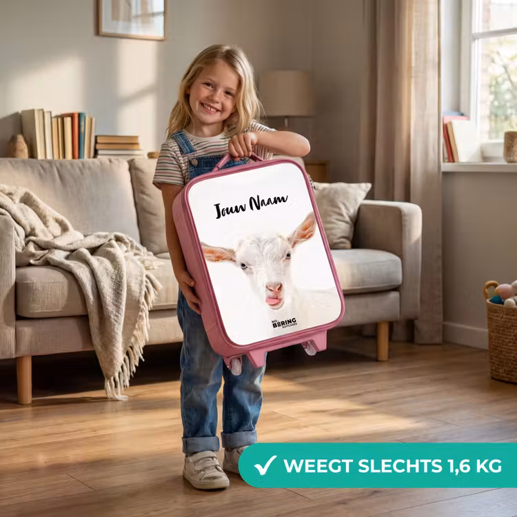 Geit die z'n Tong Uitsteekt Kinderkoffer - Roze klein -sfeer2_NL