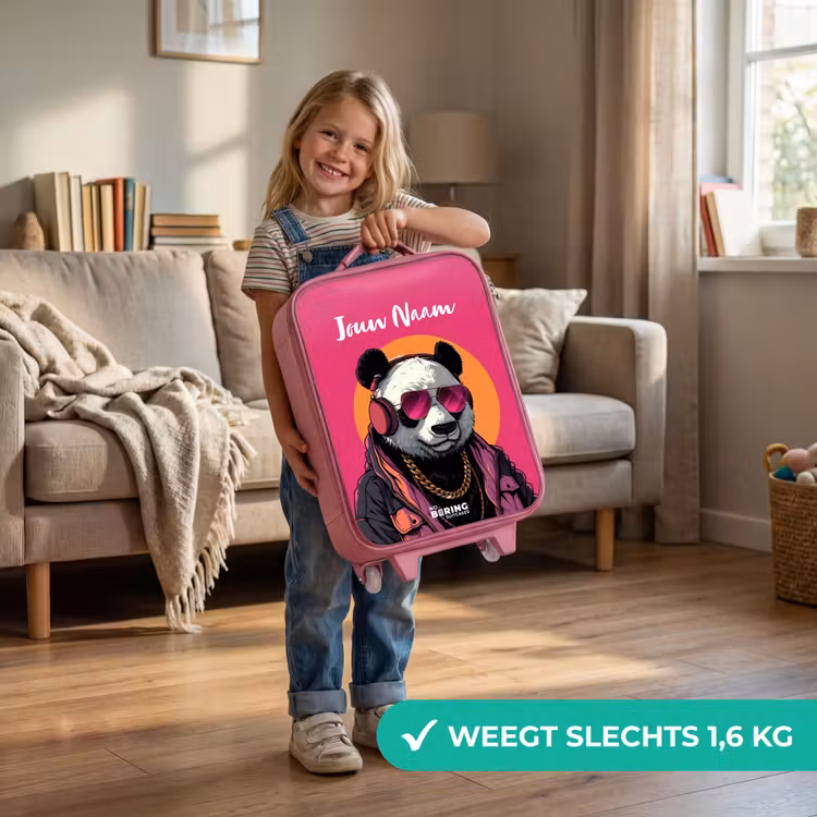 Panda met Koptelefoon, Zonnebril en Gouden Ketting Kinderkoffer - Roze klein -sfeer2_NL