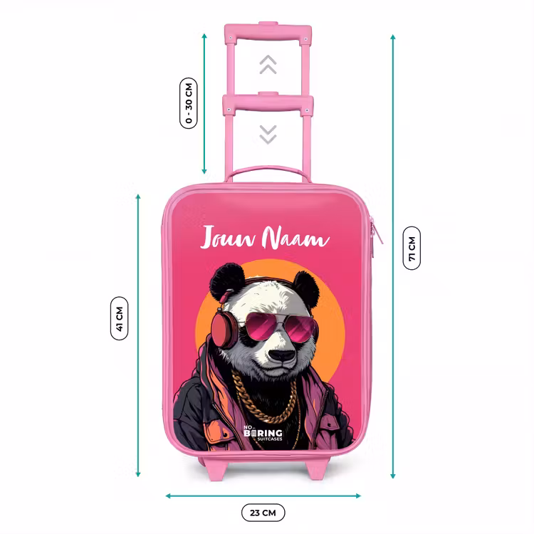 Panda met Koptelefoon, Zonnebril en Gouden Ketting Kinderkoffer - Roze klein -productfoto_formaten