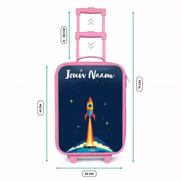 Planeet - Raket - Sterren - Donkerblauw Kinderkoffer - Roze klein -productfoto_formaten
