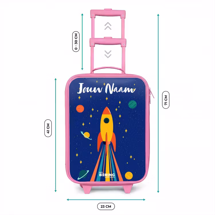 Raket - Sterren - Planeet - Ruimte Kinderkoffer - Roze klein -productfoto_formaten