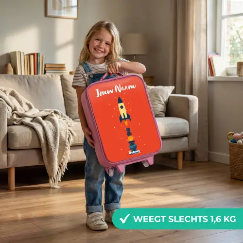 Raket - Sterren - Planeten Kinderkoffer - Roze klein -sfeer2_NL
