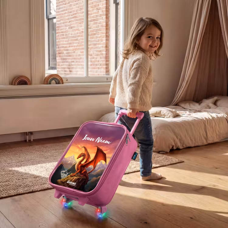Rode reuzendraak Kinderkoffer - Roze klein -sfeer1