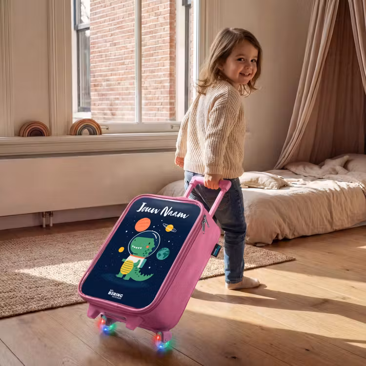 Ruimte - Dino - Planeten - Sterren Kinderkoffer - Roze klein -sfeer1