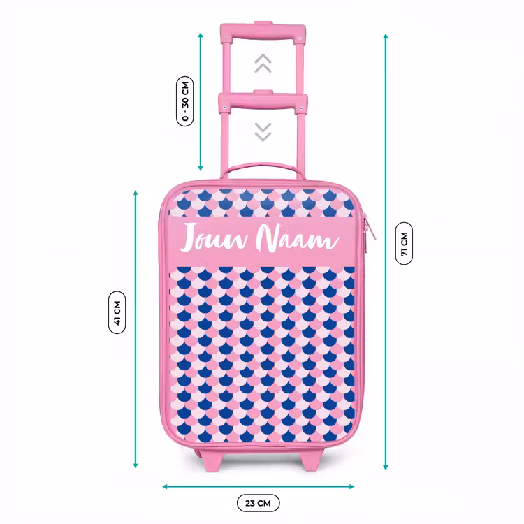 Schubben - Patroon - Blauw - Roze Kinderkoffer - Roze klein -productfoto_formaten