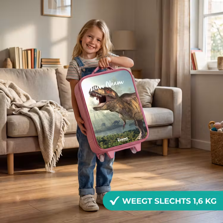 Thijs Tyrannosaurus Kinderkoffer - Roze klein -sfeer2_NL